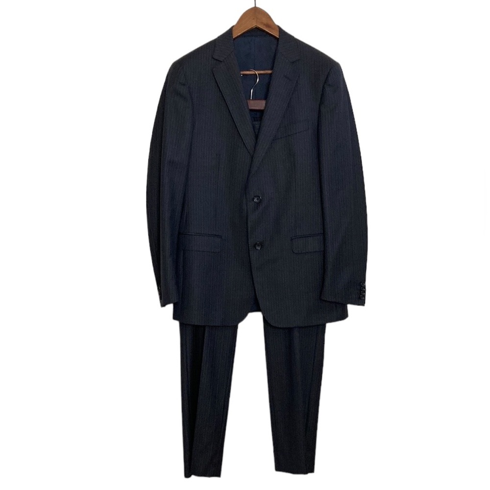 Z Zegna Suit Mens 38R 34 x 30 Gray Blue Pinstripe Wool 2 Piece Blazer Pants
